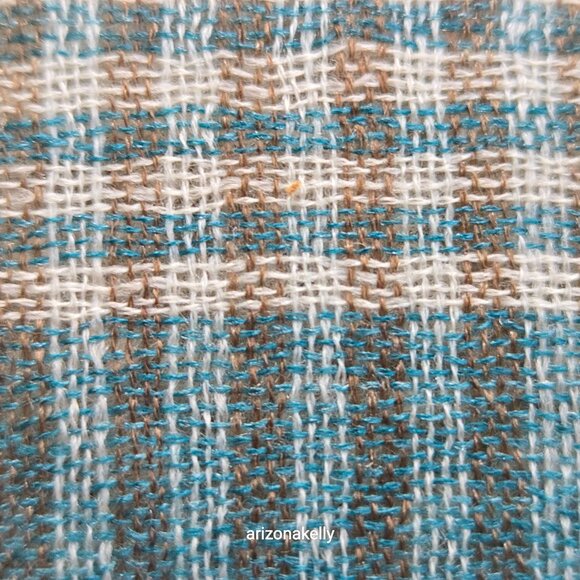 Wool Scarf Lightweight Checks Stripes Green Tan White - Picture 7 of 14